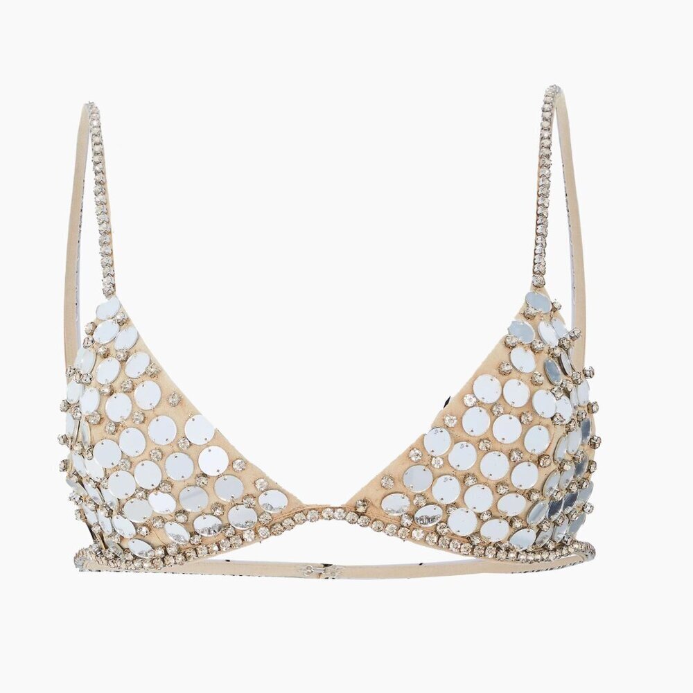 Retrofete Beige Circle Sequin Bralette Champagne Top Non Adjustable Straps